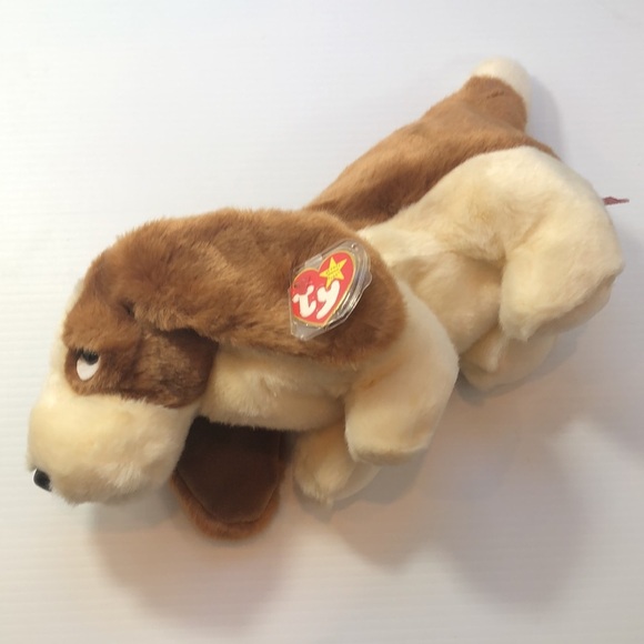 NWT Vintage TY Beanie Buddy 14" Tracker the Bassett Hound Tan Cream Adorable - Picture 8 of 12